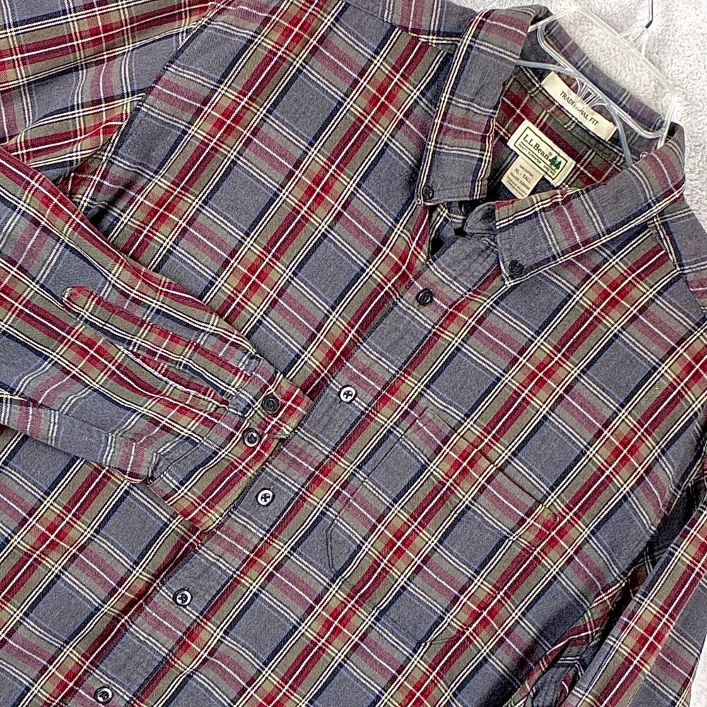 VTG LL Bean Flannel Shirt Mens XL Tall Gray Red Plaid Preppy Classic Outdoors